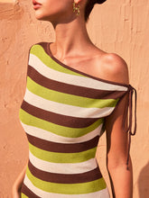 One-Shoulder Striped Knit Top with Tie Detail